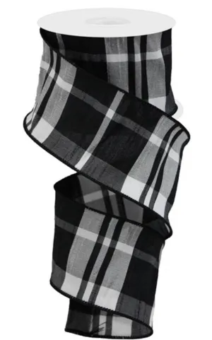 Black and white plaid faux dupioni 2.5”