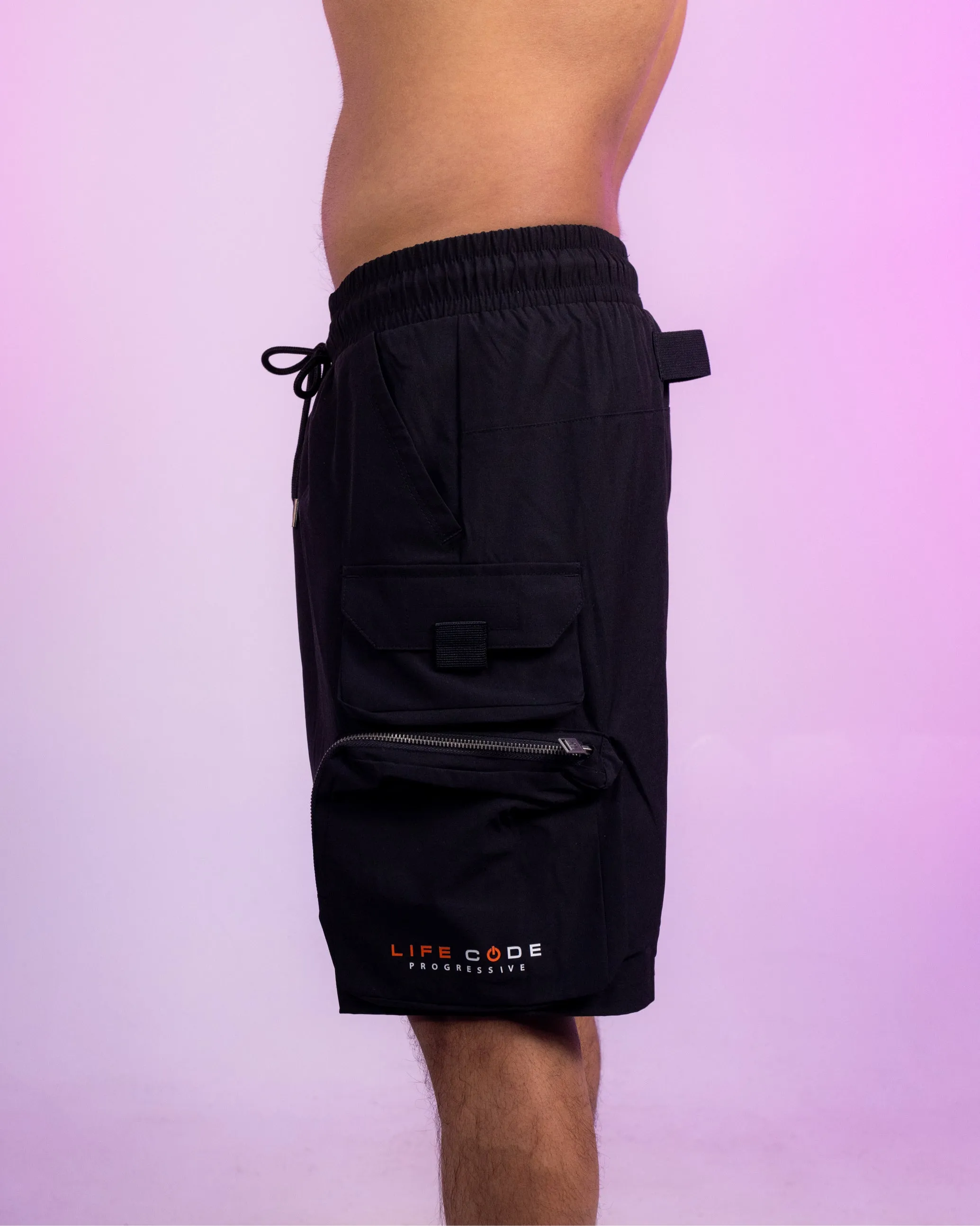 Black Nylon 7 Inch Inseam Shorts