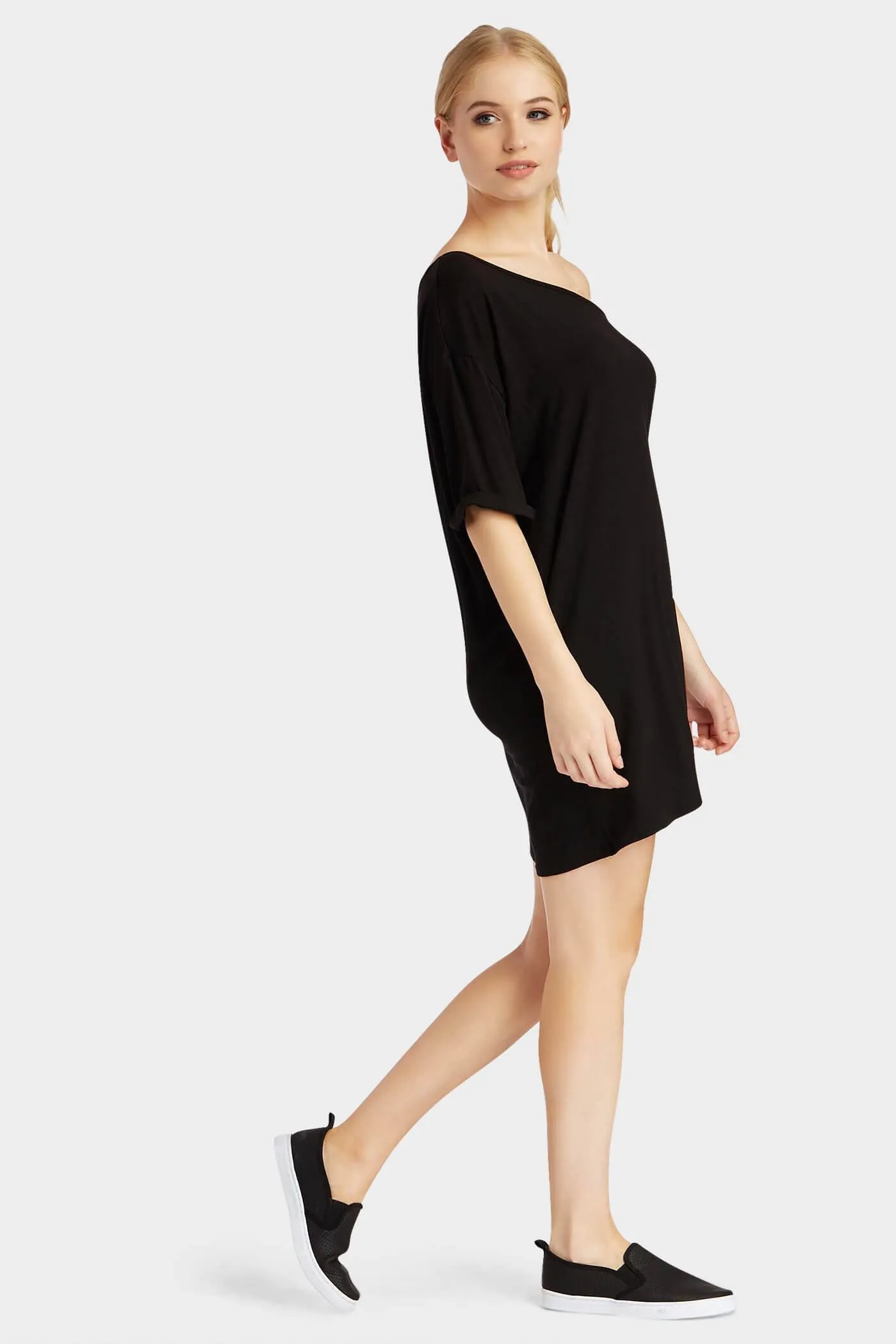 Black Off Shoulder T-Shirt Dress