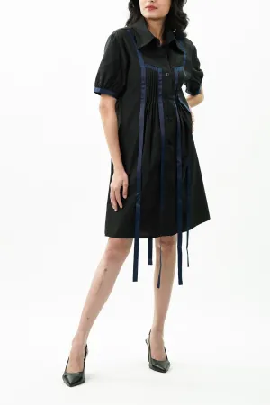 Black Pleated Ribbon Dress