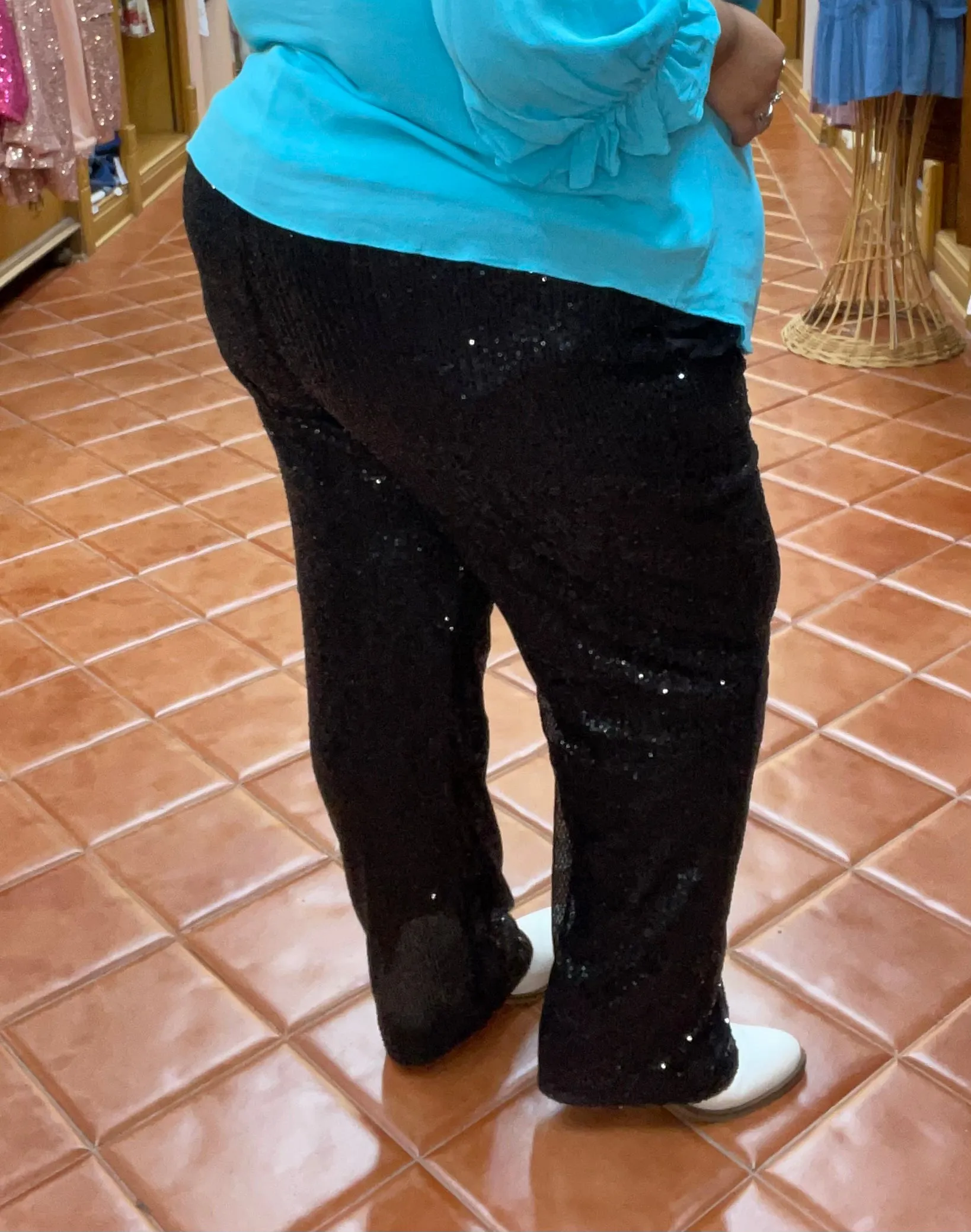 Black Sequin Pull On Pants