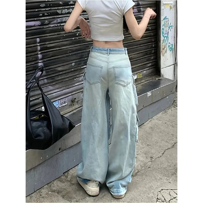 Blue Hip Hop Streetwear High Waist American Wide Leg Fashion Y2K Winter Jeans