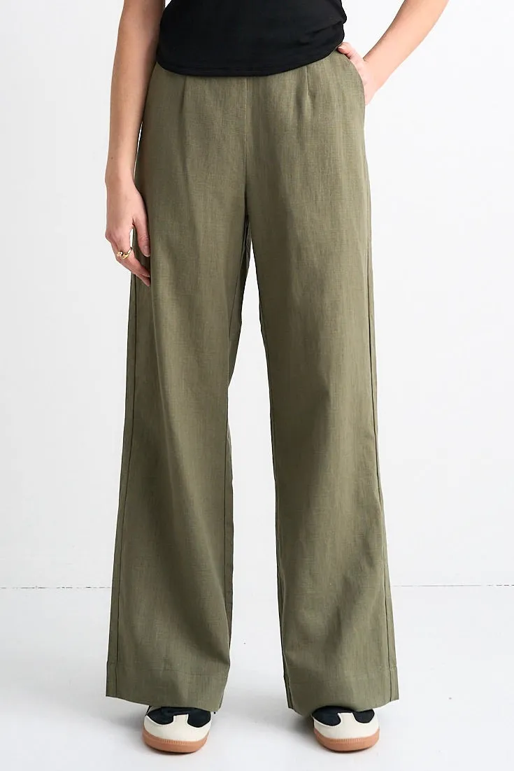 Boardwalk Soft Khaki Ramie Extended Waist Pants