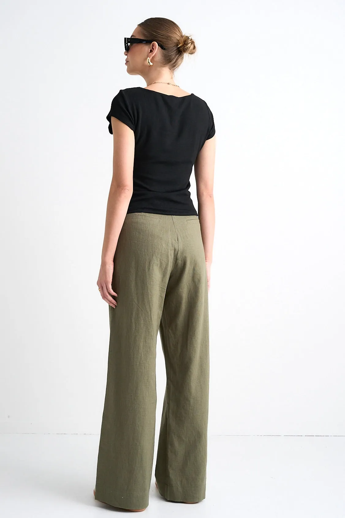 Boardwalk Soft Khaki Ramie Extended Waist Pants