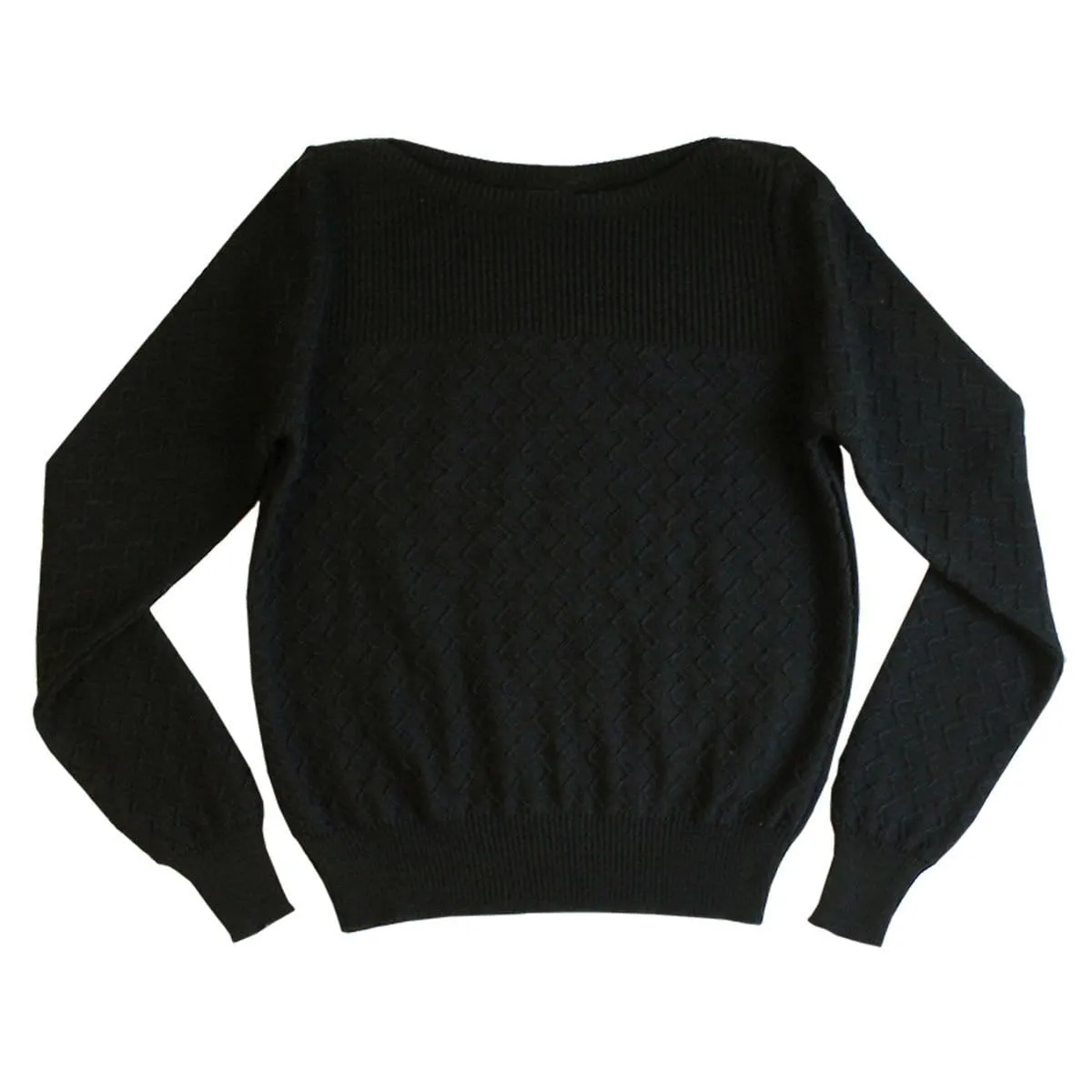 Boatneck Zig-Zag Jumper - Black Merino Wool