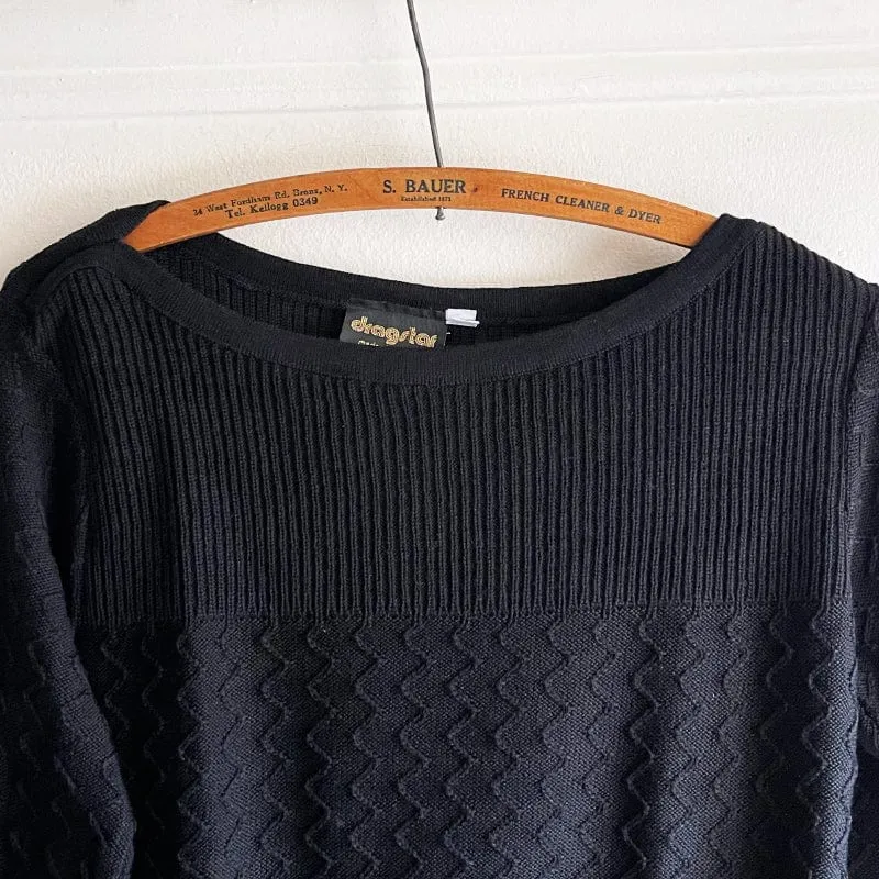 Boatneck Zig-Zag Jumper - Black Merino Wool