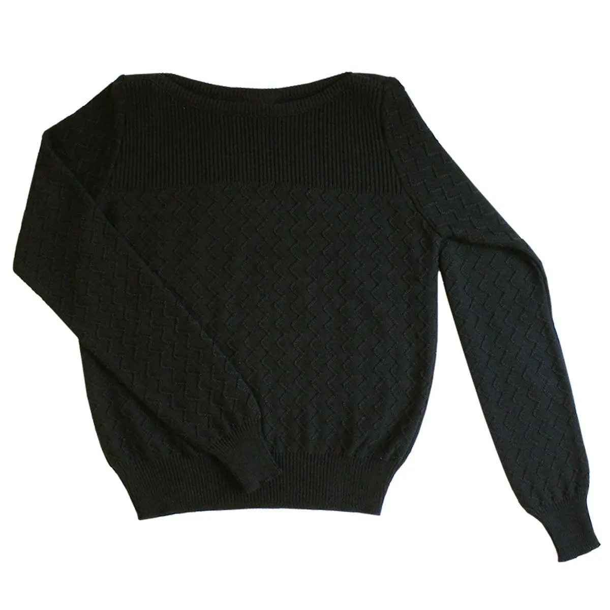 Boatneck Zig-Zag Jumper - Black Merino Wool