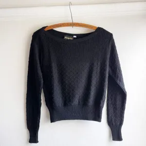 Boatneck Zig-Zag Jumper - Black Merino Wool