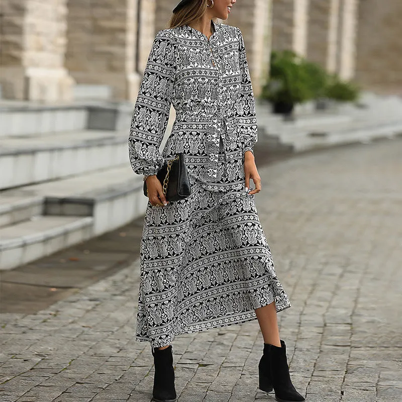 Bohemian Print Long Sleeve Dress