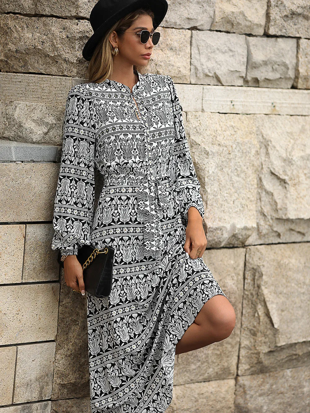 Bohemian Print Long Sleeve Dress