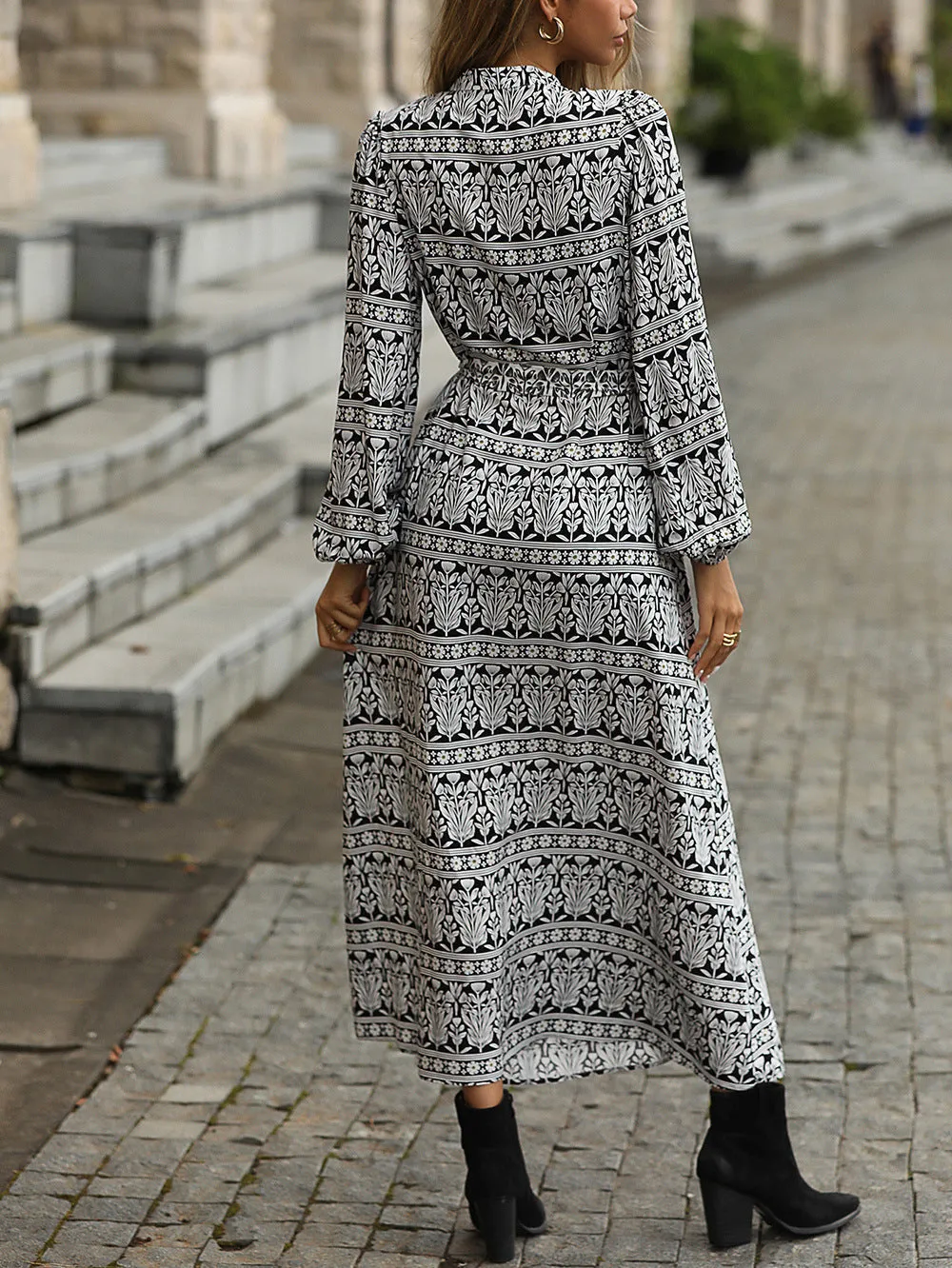 Bohemian Print Long Sleeve Dress