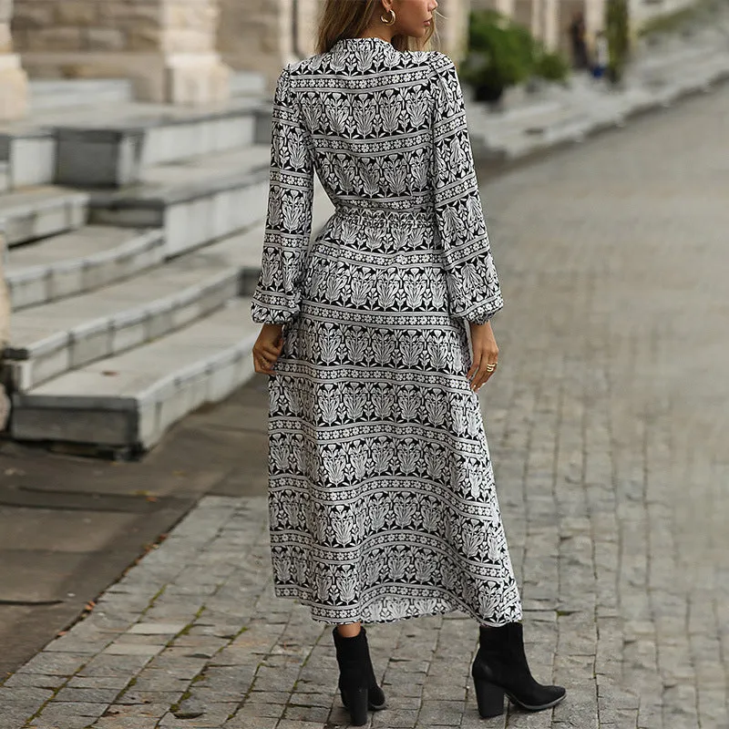 Bohemian Print Long Sleeve Dress