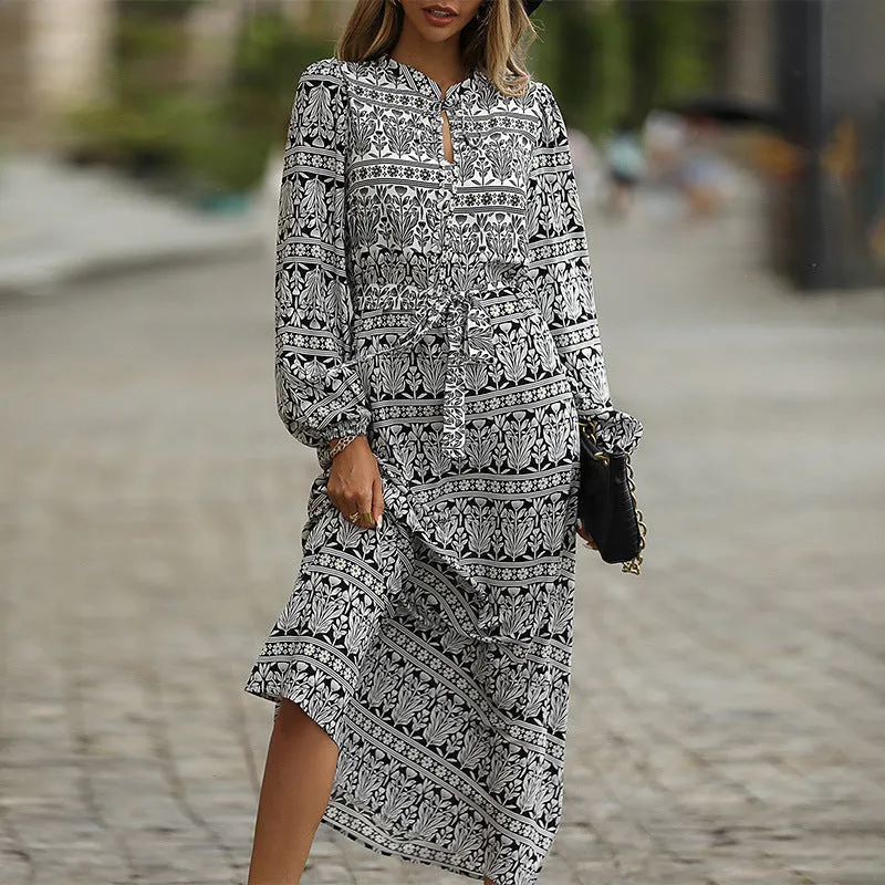 Bohemian Print Long Sleeve Dress