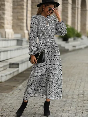 Bohemian Print Long Sleeve Dress