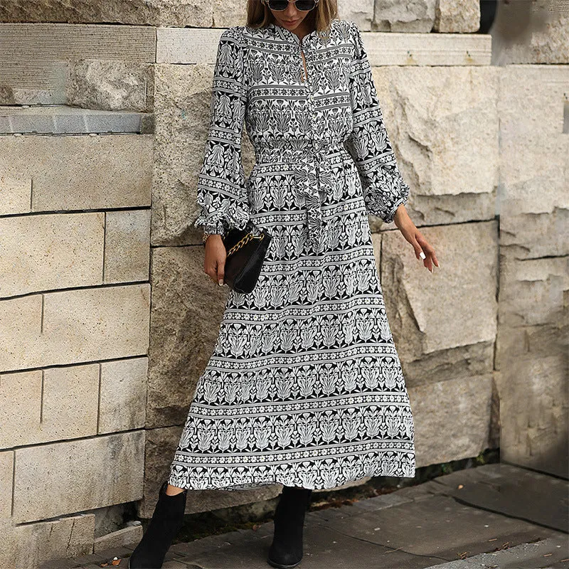 Bohemian Print Long Sleeve Dress