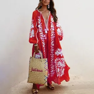 Boho V-neck Print Dress