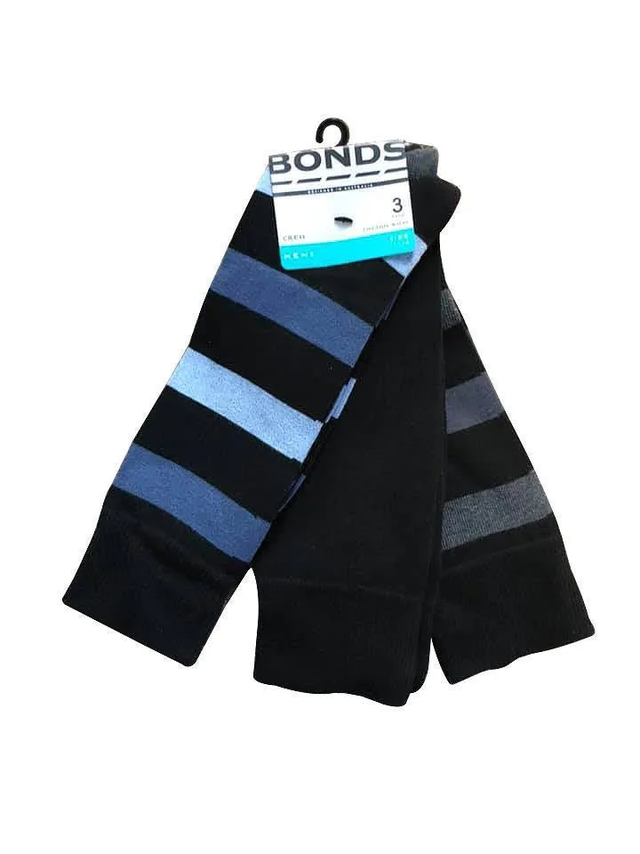 Bonds Mens Business Crew 3 Pack Sock - Blue Stripe/Black/Grey Stripe