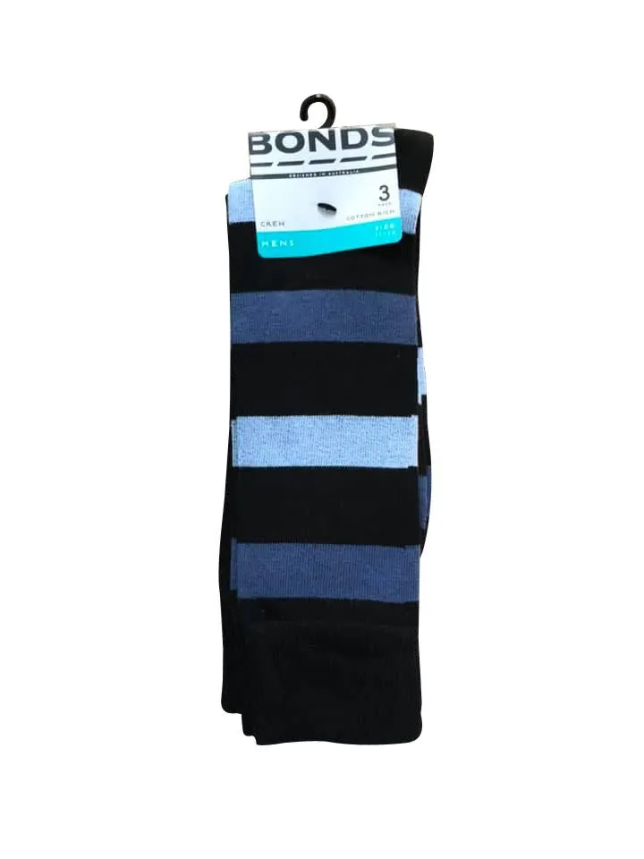 Bonds Mens Business Crew 3 Pack Sock - Blue Stripe/Black/Grey Stripe