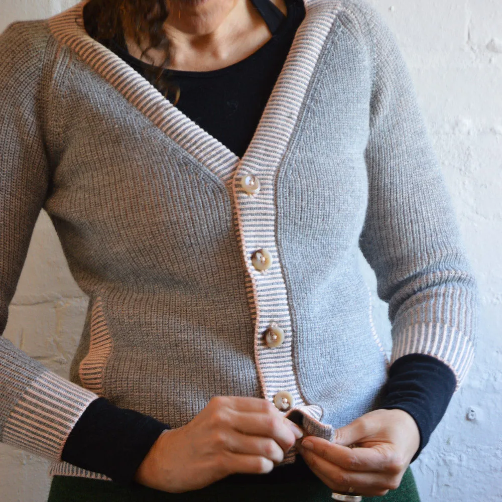 Brioche Cardigan - Alpaca/Cotton - Grey/Peach (9-12y  Women 8-10) *Last One!