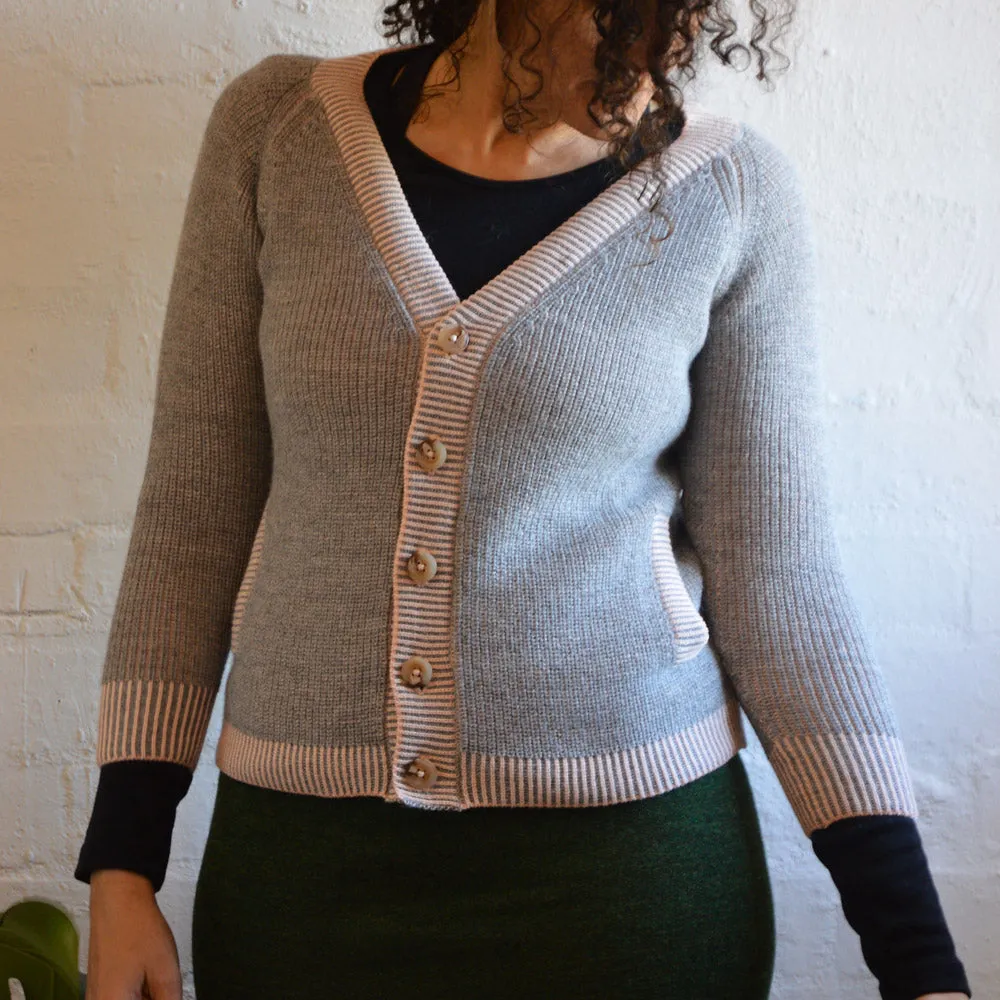 Brioche Cardigan - Alpaca/Cotton - Grey/Peach (9-12y  Women 8-10) *Last One!