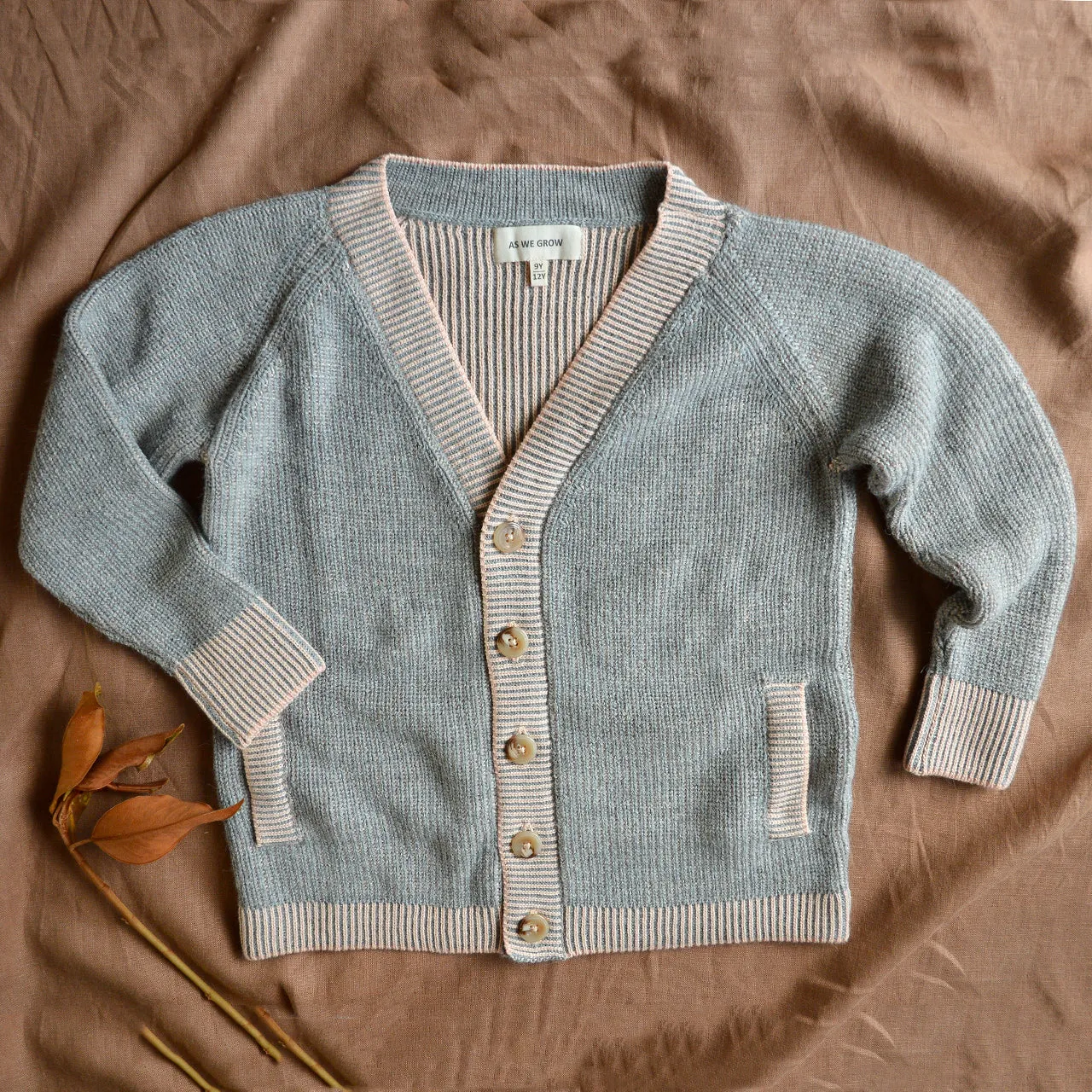 Brioche Cardigan - Alpaca/Cotton - Grey/Peach (9-12y  Women 8-10) *Last One!