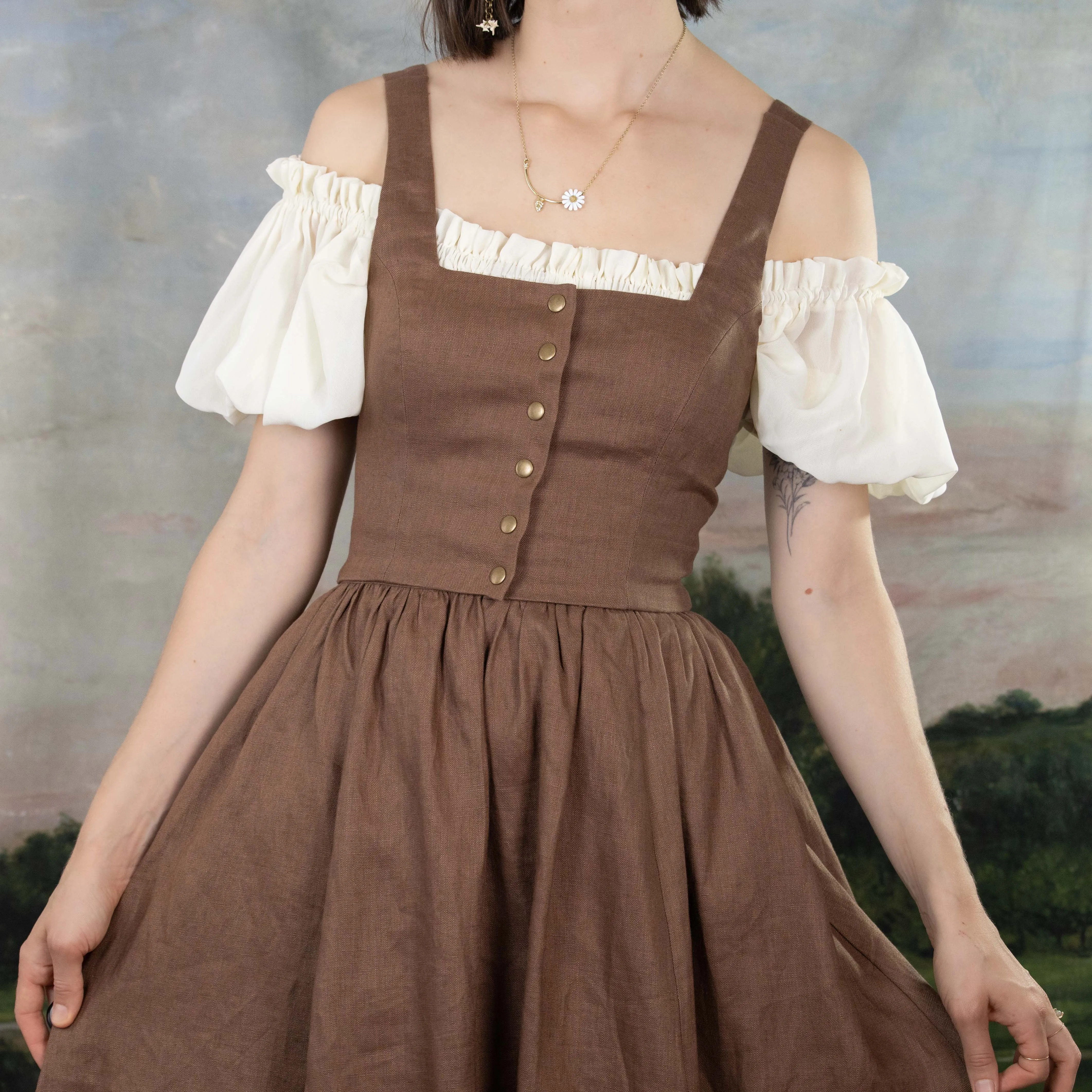 Brown Linen Dirndl Top