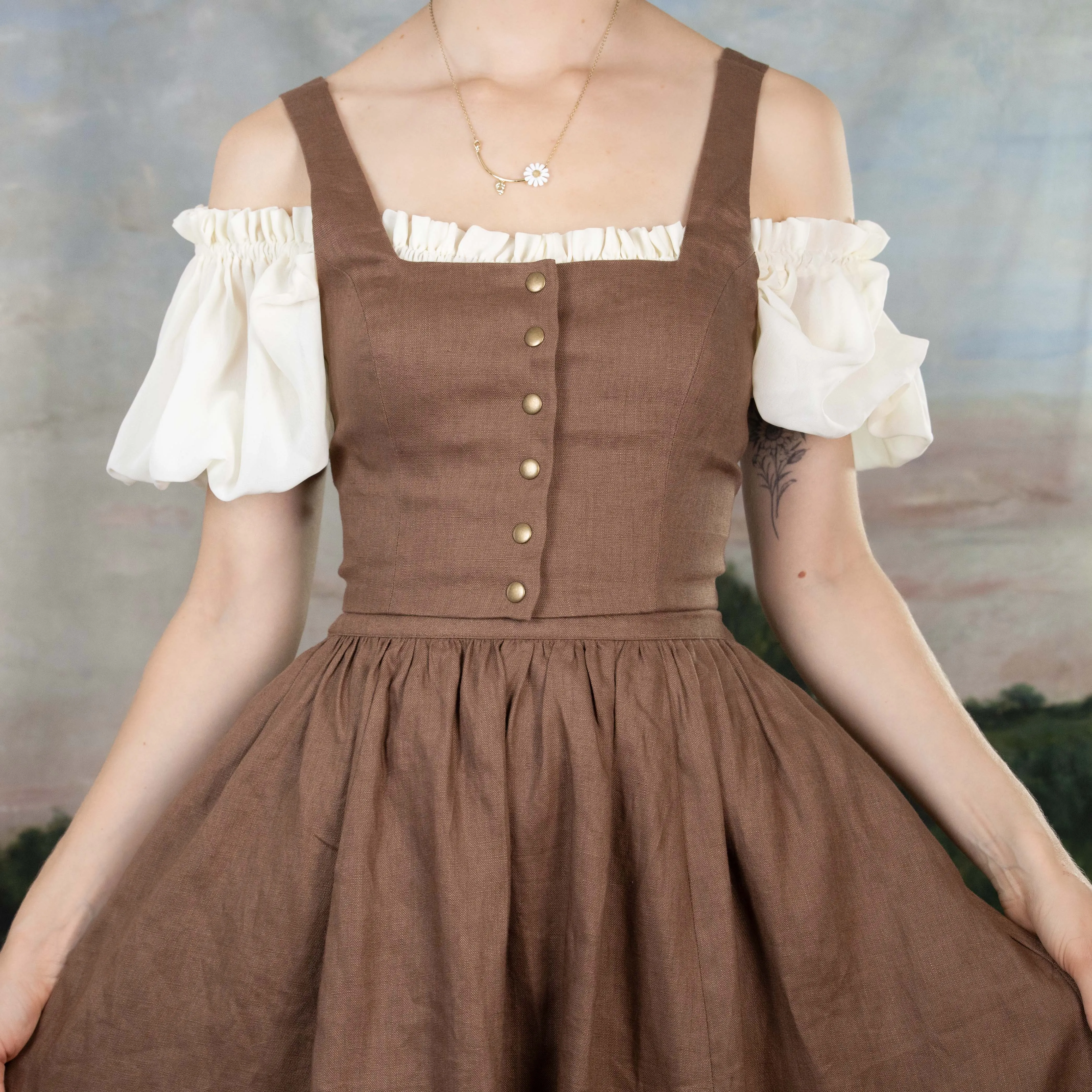 Brown Linen Dirndl Top