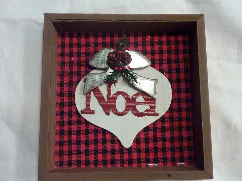 Buffalo plaid Christmas decor, Christmas Farmhouse shelf sitter, Christmas decorations