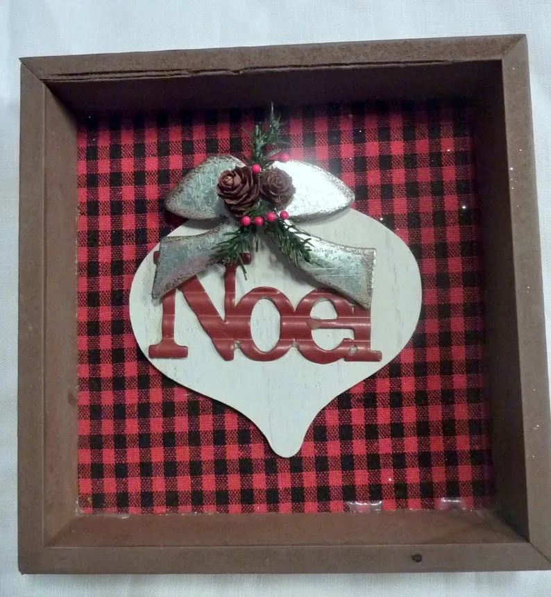 Buffalo plaid Christmas decor, Christmas Farmhouse shelf sitter, Christmas decorations