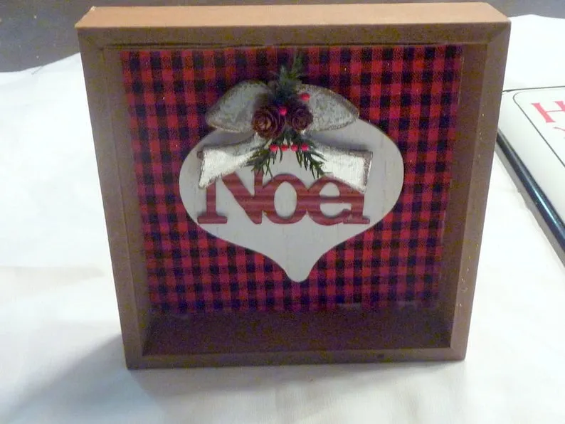 Buffalo plaid Christmas decor, Christmas Farmhouse shelf sitter, Christmas decorations