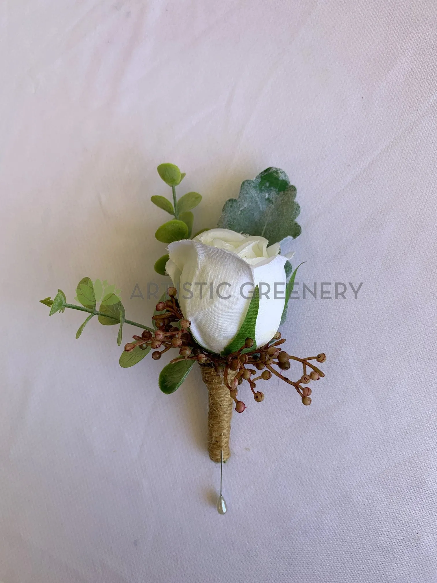 Buttonhole - White or Pink Rose (Product Code: BH004 Mirka O)