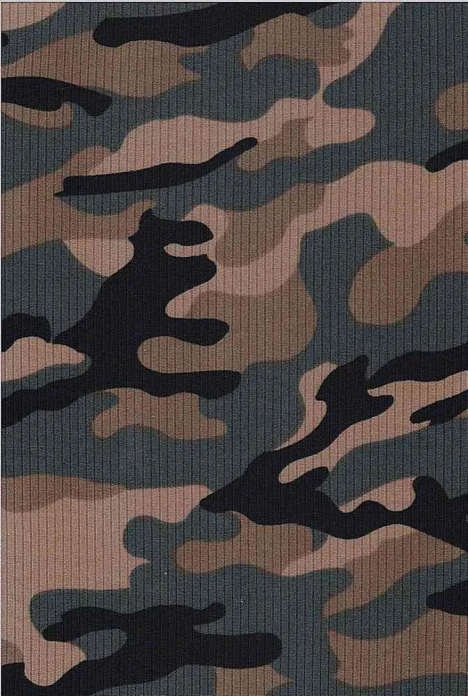 CAMOUFLAGE PRINTED ON SOFT POLYESTER SPANDEX 4X2 RIB NF00033-026