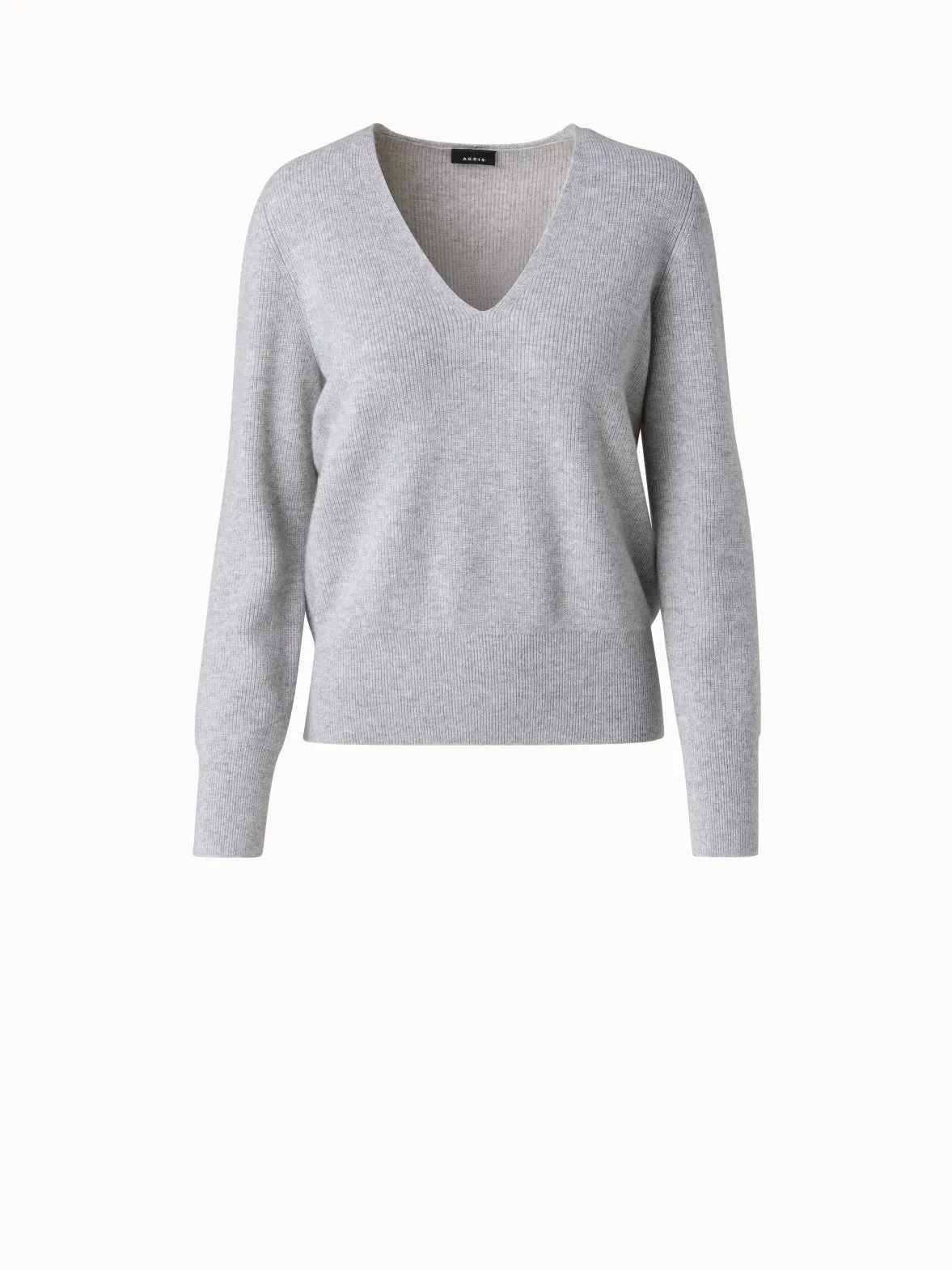 Cashmere Lurex Ribbed V-Neck Knit Pullover