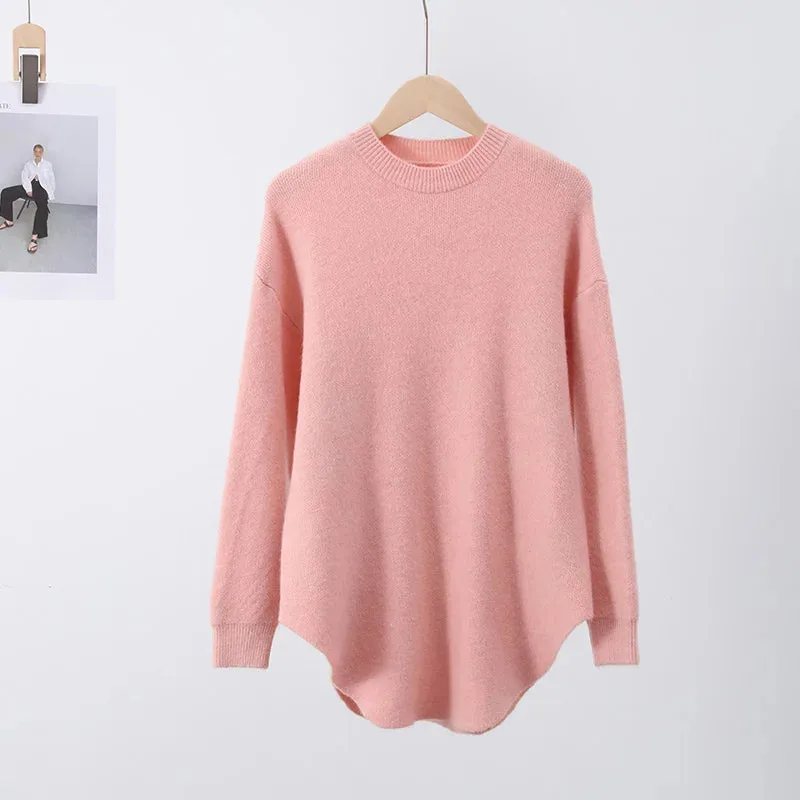 Casual Loose Knit Pullover Women Solid O-neck Fluffy Sweater Female Autum Warm Soft Fashion Long Sleeve Lady Knitwear