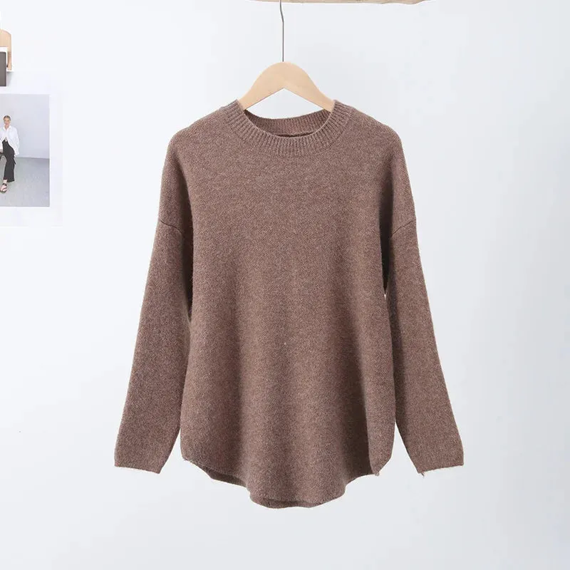 Casual Loose Knit Pullover Women Solid O-neck Fluffy Sweater Female Autum Warm Soft Fashion Long Sleeve Lady Knitwear