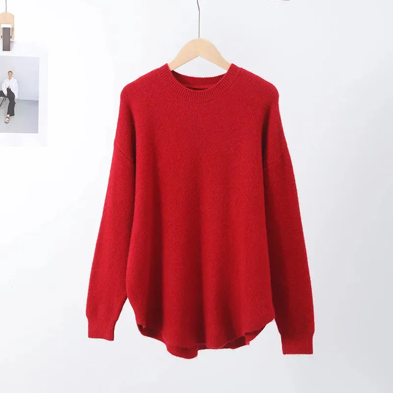 Casual Loose Knit Pullover Women Solid O-neck Fluffy Sweater Female Autum Warm Soft Fashion Long Sleeve Lady Knitwear