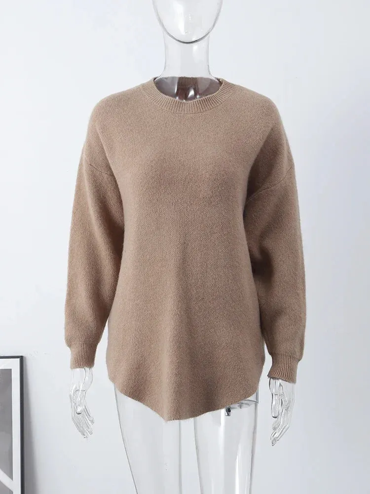 Casual Loose Knit Pullover Women Solid O-neck Fluffy Sweater Female Autum Warm Soft Fashion Long Sleeve Lady Knitwear