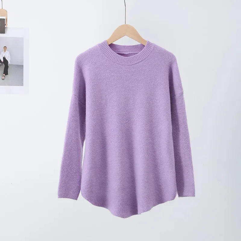 Casual Loose Knit Pullover Women Solid O-neck Fluffy Sweater Female Autum Warm Soft Fashion Long Sleeve Lady Knitwear