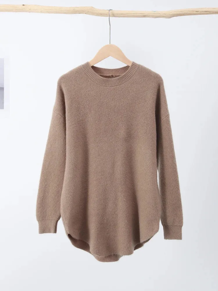 Casual Loose Knit Pullover Women Solid O-neck Fluffy Sweater Female Autum Warm Soft Fashion Long Sleeve Lady Knitwear