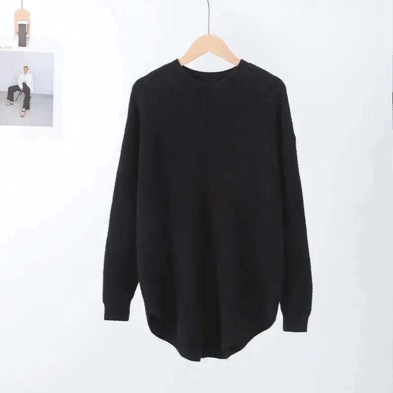 Casual Loose Knit Pullover Women Solid O-neck Fluffy Sweater Female Autum Warm Soft Fashion Long Sleeve Lady Knitwear