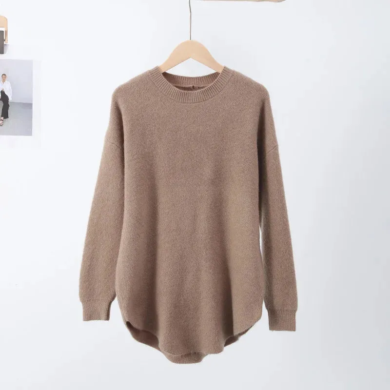 Casual Loose Knit Pullover Women Solid O-neck Fluffy Sweater Female Autum Warm Soft Fashion Long Sleeve Lady Knitwear