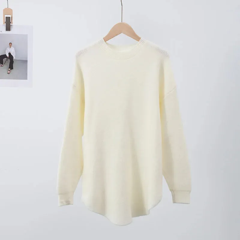 Casual Loose Knit Pullover Women Solid O-neck Fluffy Sweater Female Autum Warm Soft Fashion Long Sleeve Lady Knitwear