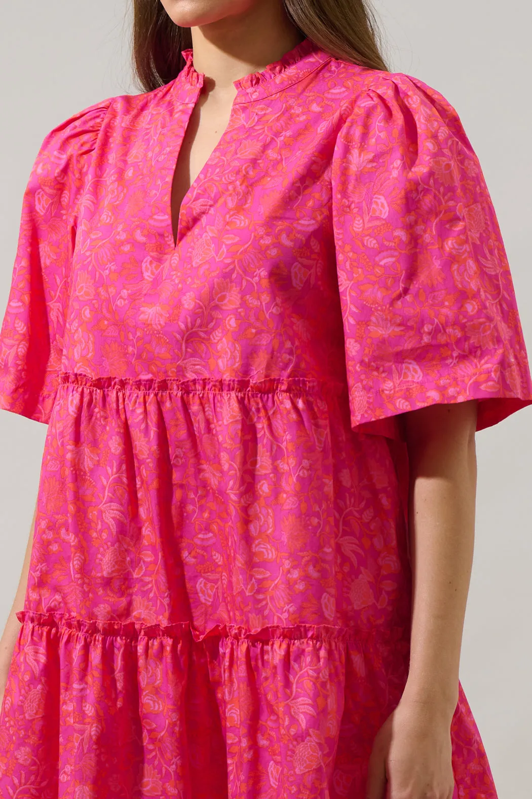 Cerise Floral Dixie Split Neck Shift Dress