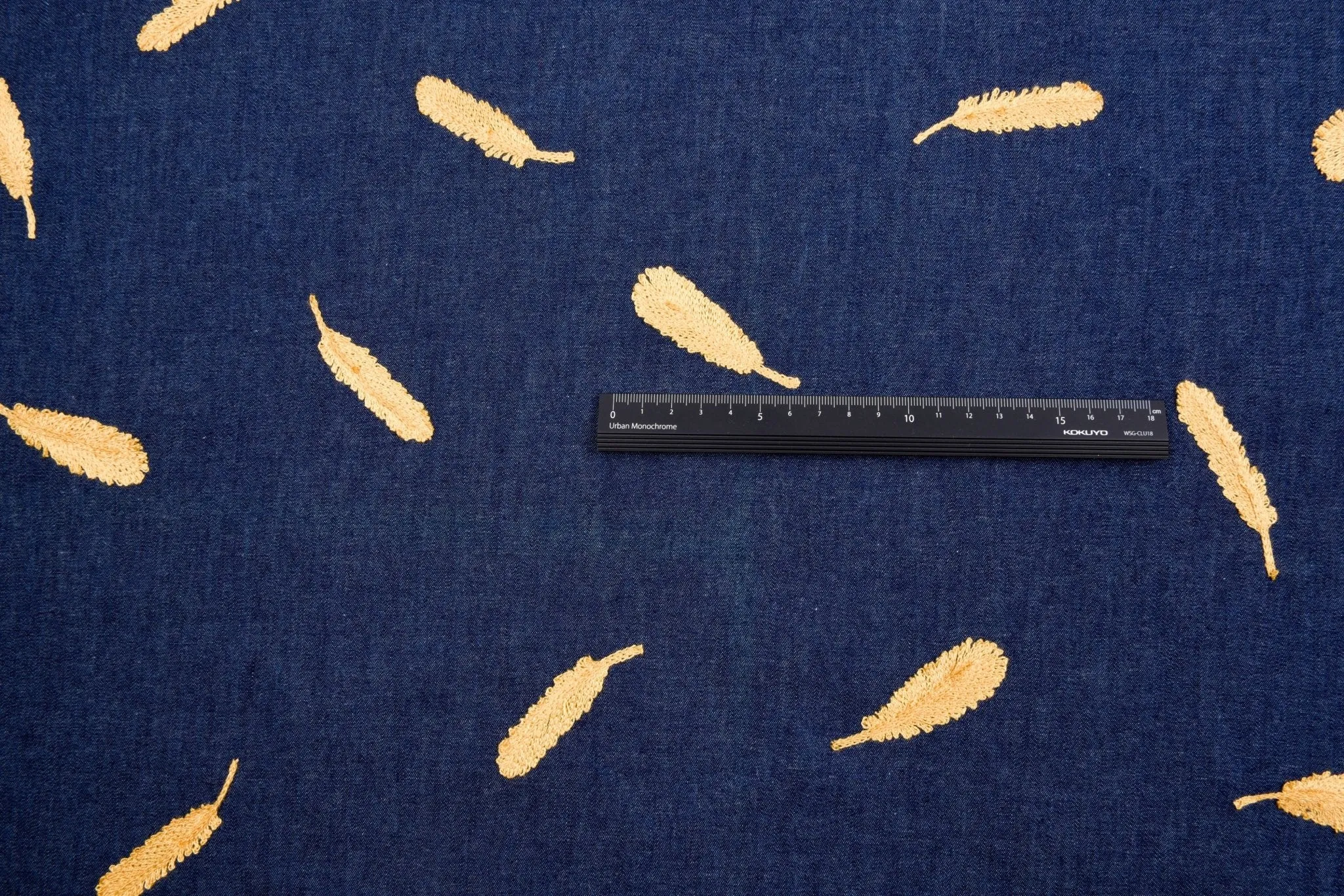 Chambray Denim Fabric with Feather Embroidery CEAE055