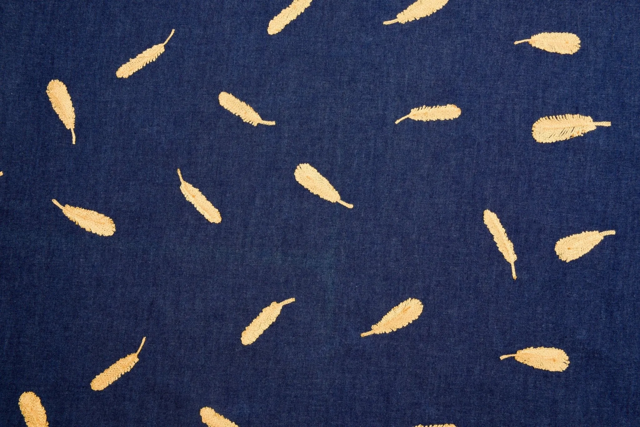 Chambray Denim Fabric with Feather Embroidery CEAE055