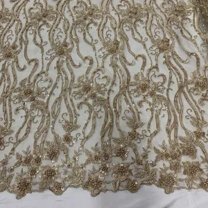 Champagne Beaded Fabric Luxury Fabric Embroidery Fabric Fashion Fabric