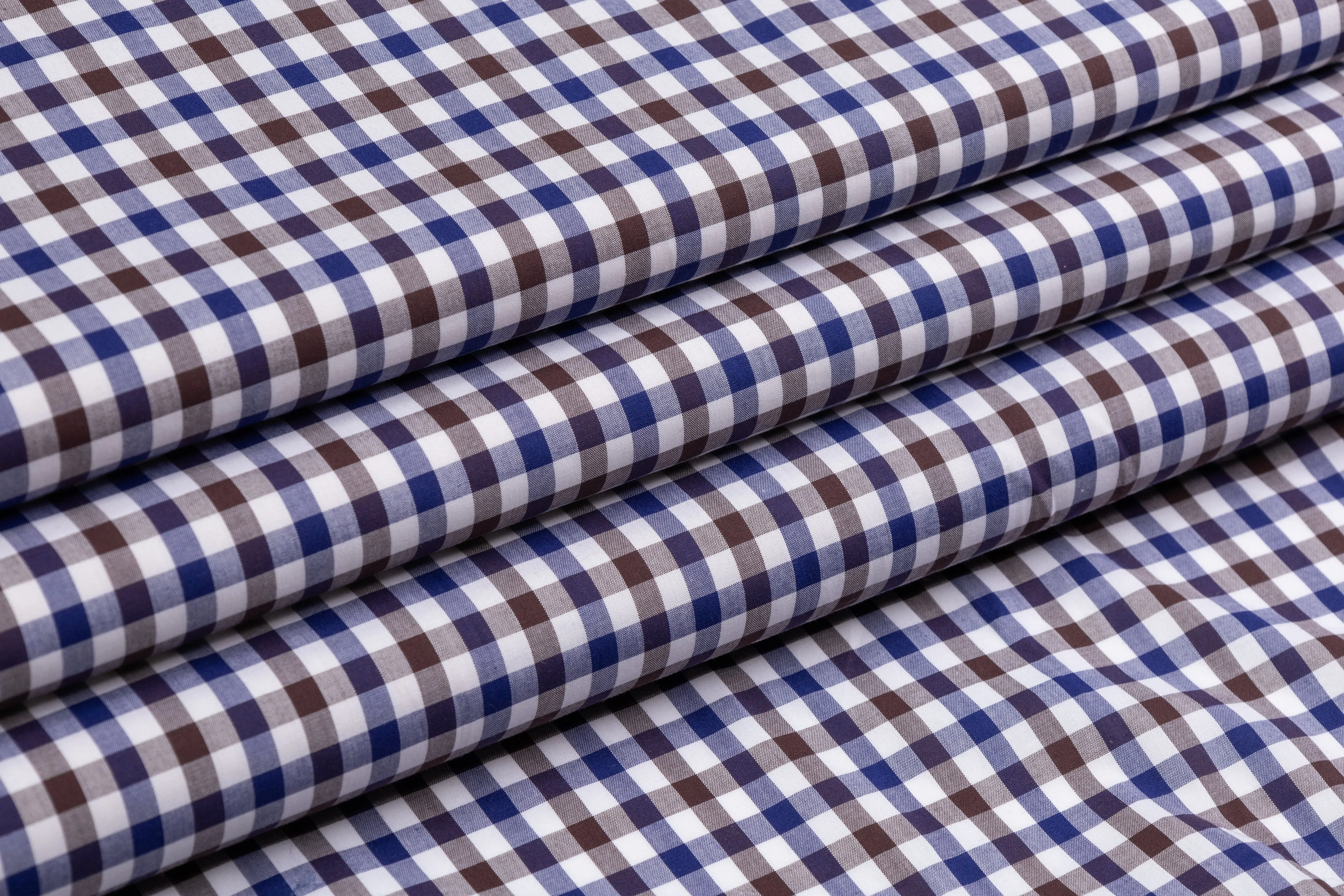 Checked Cotton Shirting - Blue / Brown / White