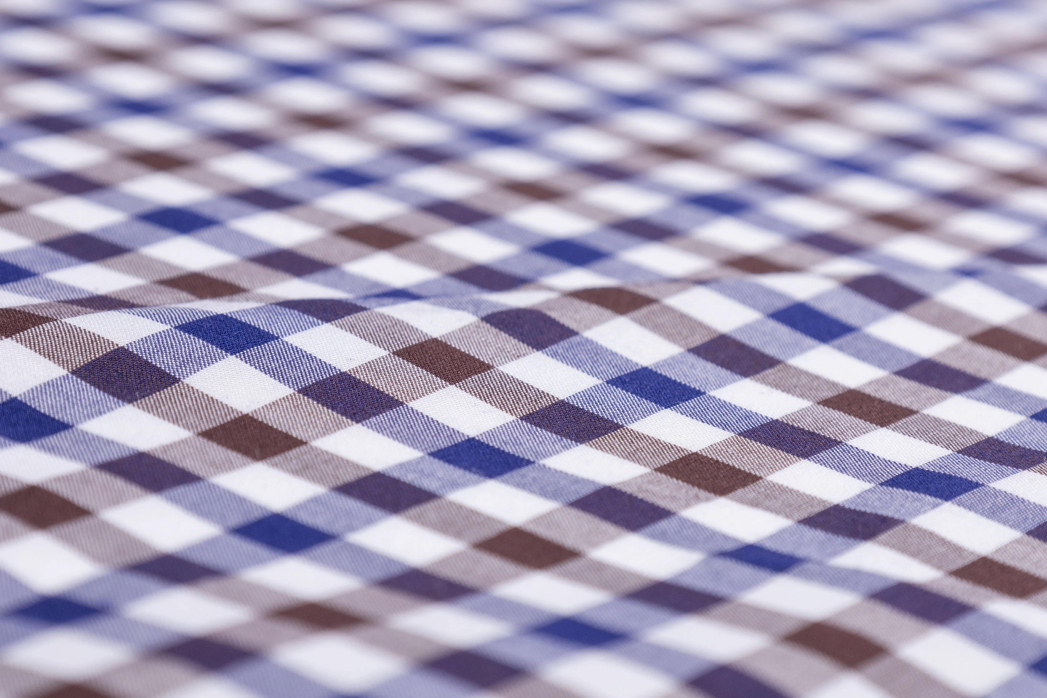 Checked Cotton Shirting - Blue / Brown / White