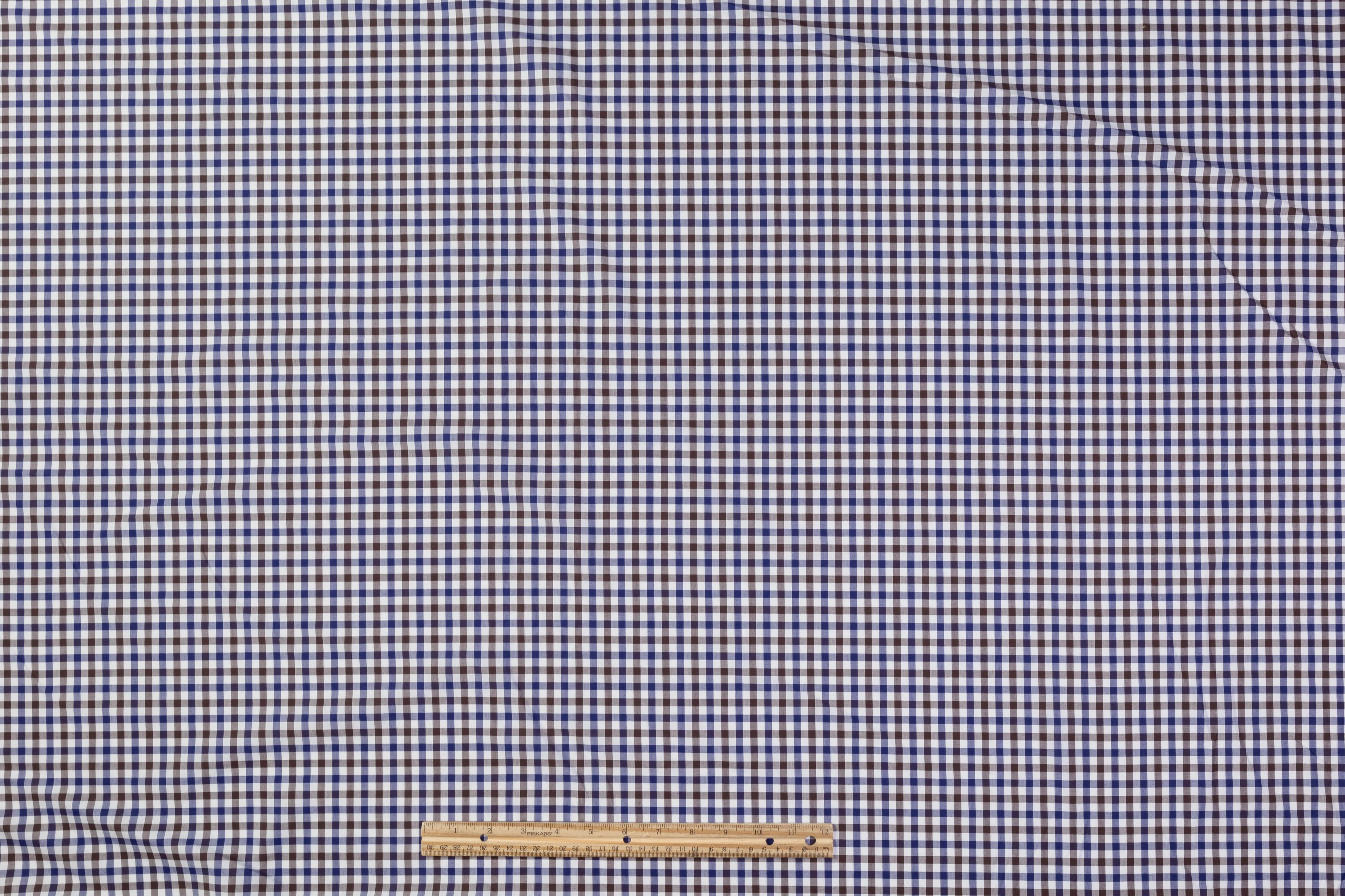 Checked Cotton Shirting - Blue / Brown / White