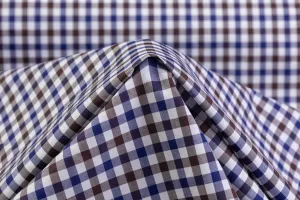 Checked Cotton Shirting - Blue / Brown / White